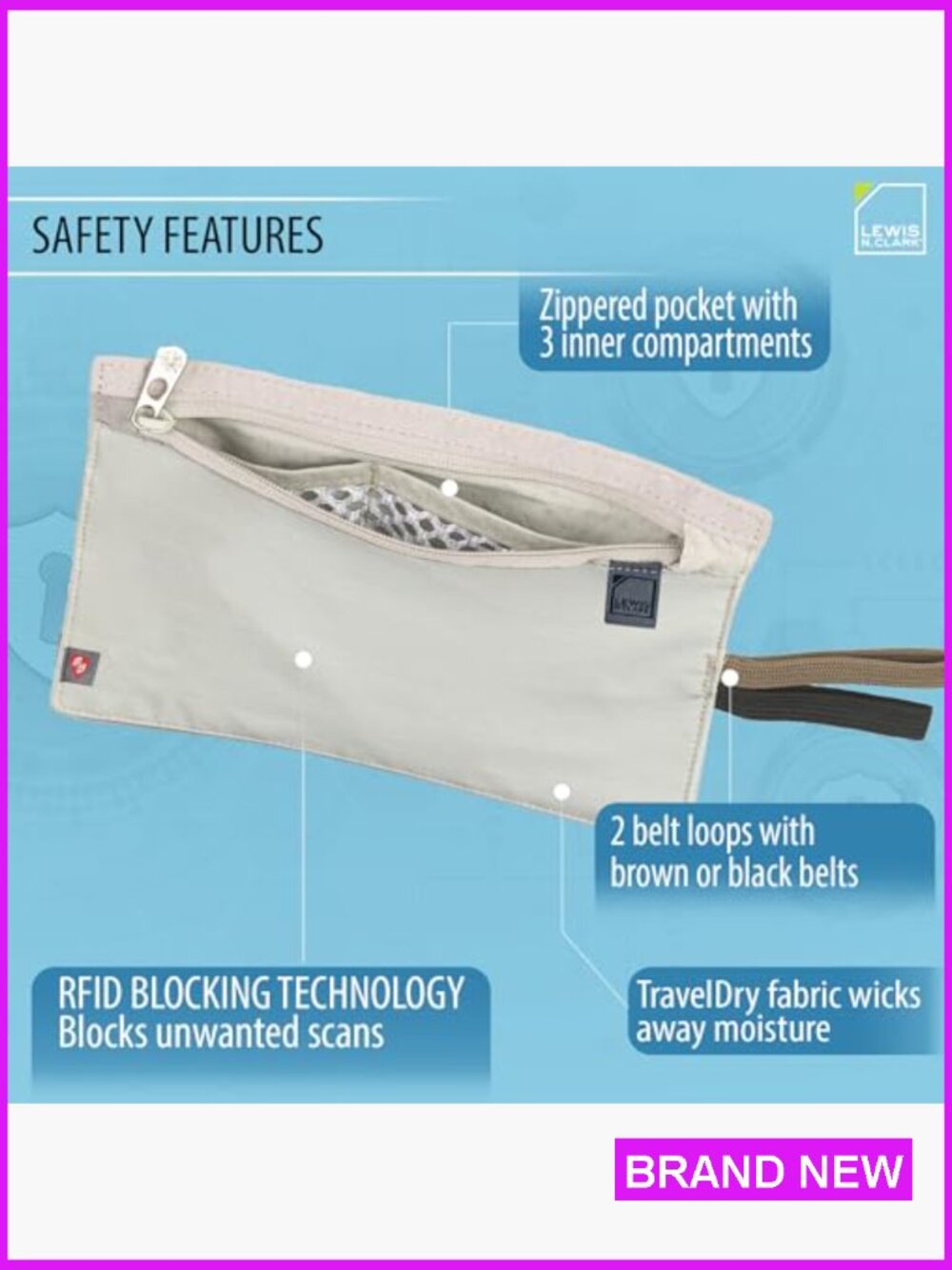 RFID Blocking Money Belt Travel Pouch Passport Holder Credit Card Wallet Slim - Picture 3 of 5
